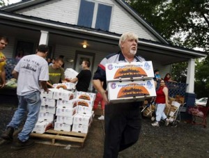 David Watt, hard at work as usual, distributing donations