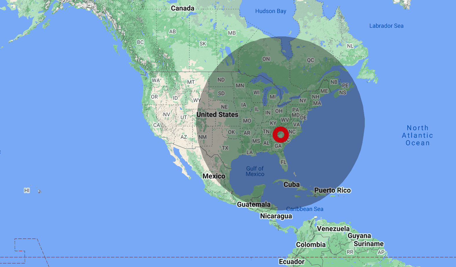 Range Map of a 218 Cirrus SR22T from Greenville Downtown Airport